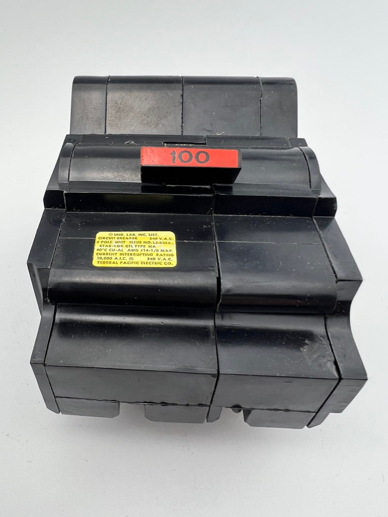 Federal Pacific 3P100 100 Amp 3 Pole Circuit Breaker Type NA FPE NA3100 240V Hump NEW