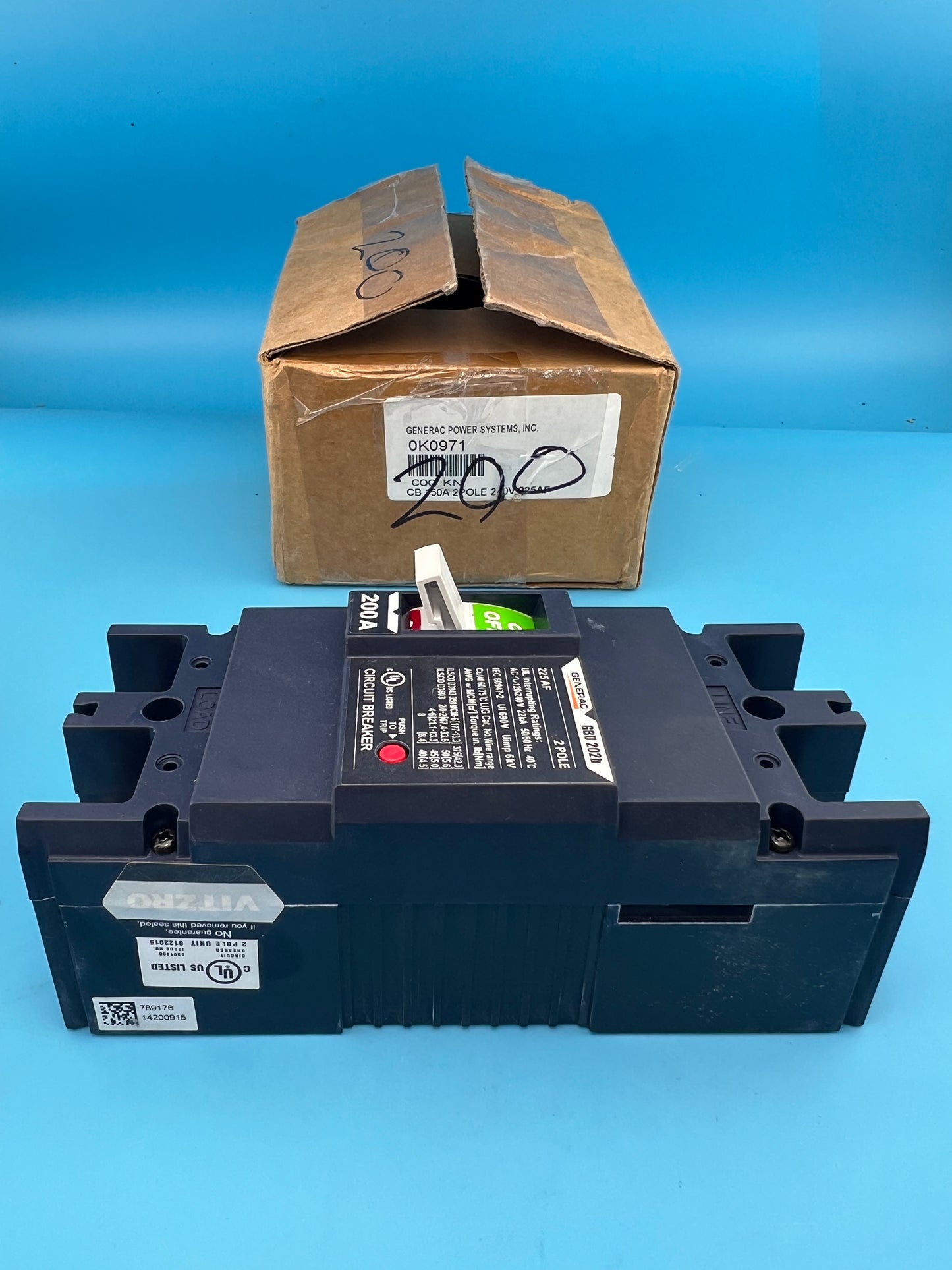 Generac GBU 202b 200 Amp 2 Pole Circuit Breaker 120/240V 225AF 2P 200A