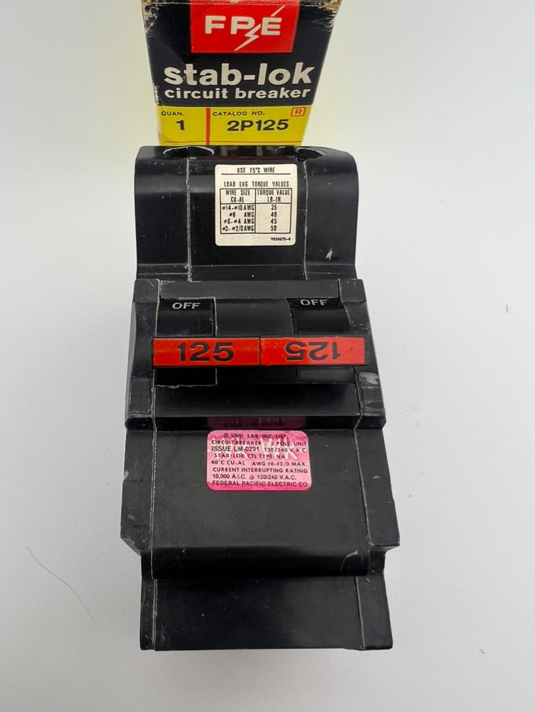 Federal Pacific 125 Amp 2 Pole Circuit Breaker NA2125 240V 2P 125A Type NA *NEW