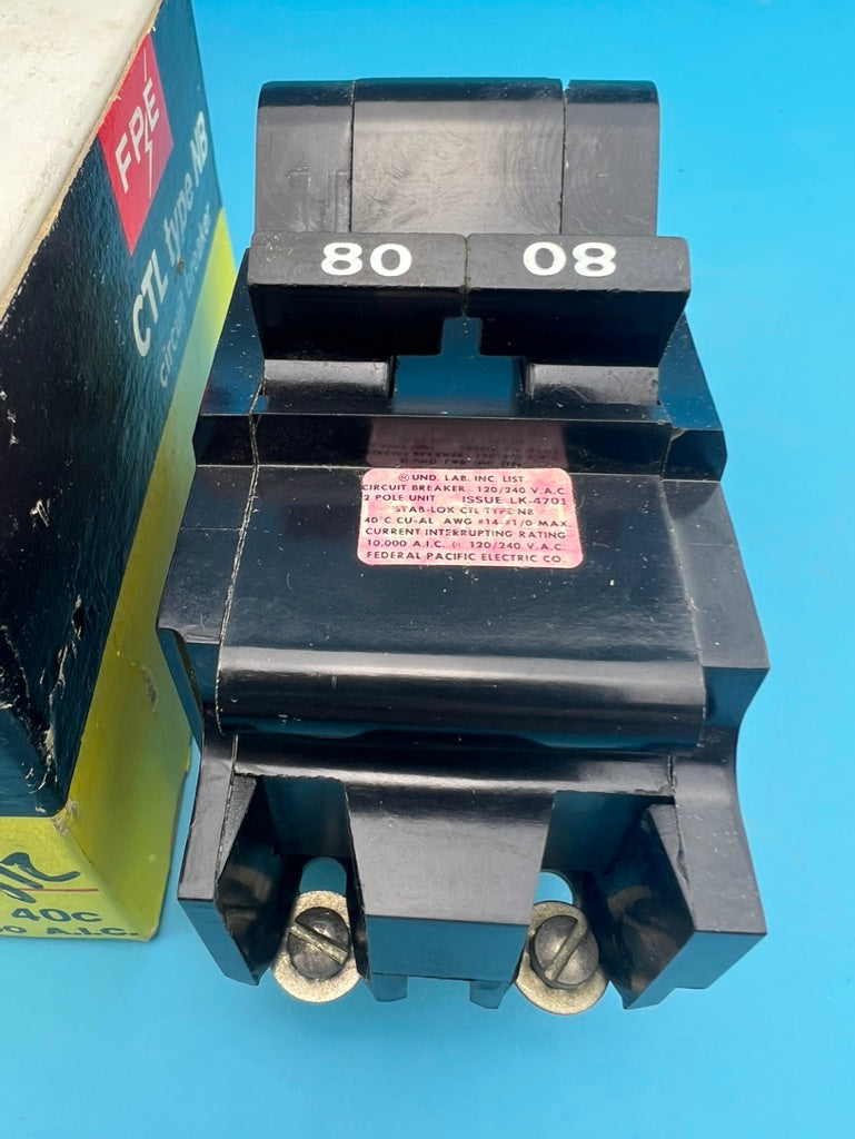 Federal Pacific 80 Amp 2 Pole Type NB Circuit Breaker FPE Bolt On 80A *BRAND NEW