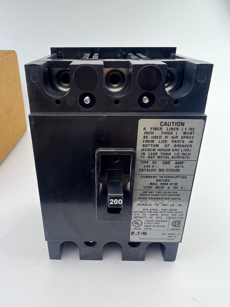 Eaton CC3200 200 Amp 3 Pole Circuit Breaker Type CC 240V 200A 3P *NEW No Packaging