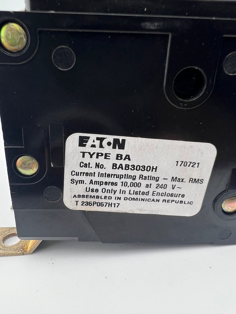 Eaton BAB3030H 3 Pole 30 Amp Type BA Circuit Breaker Bolt On 240VAC 30A 3P — NEW