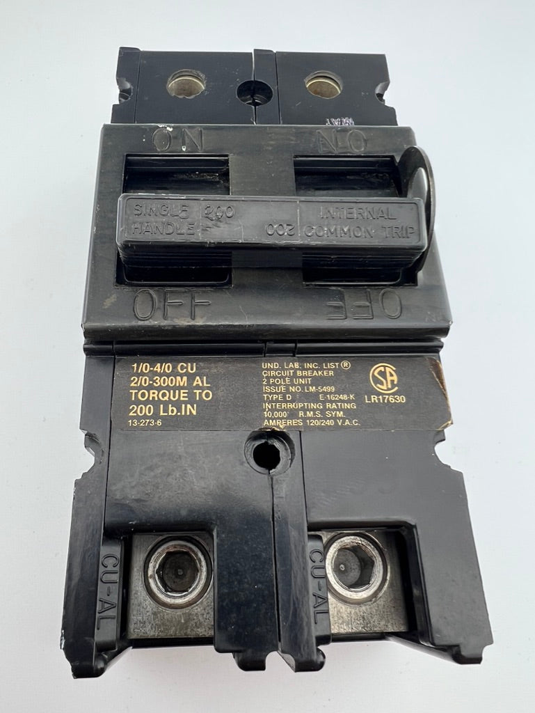 GTE Sylvania QFB24 200 Amp 2 Pole Circuit Breaker Type D Challenger 200A 2P 240V