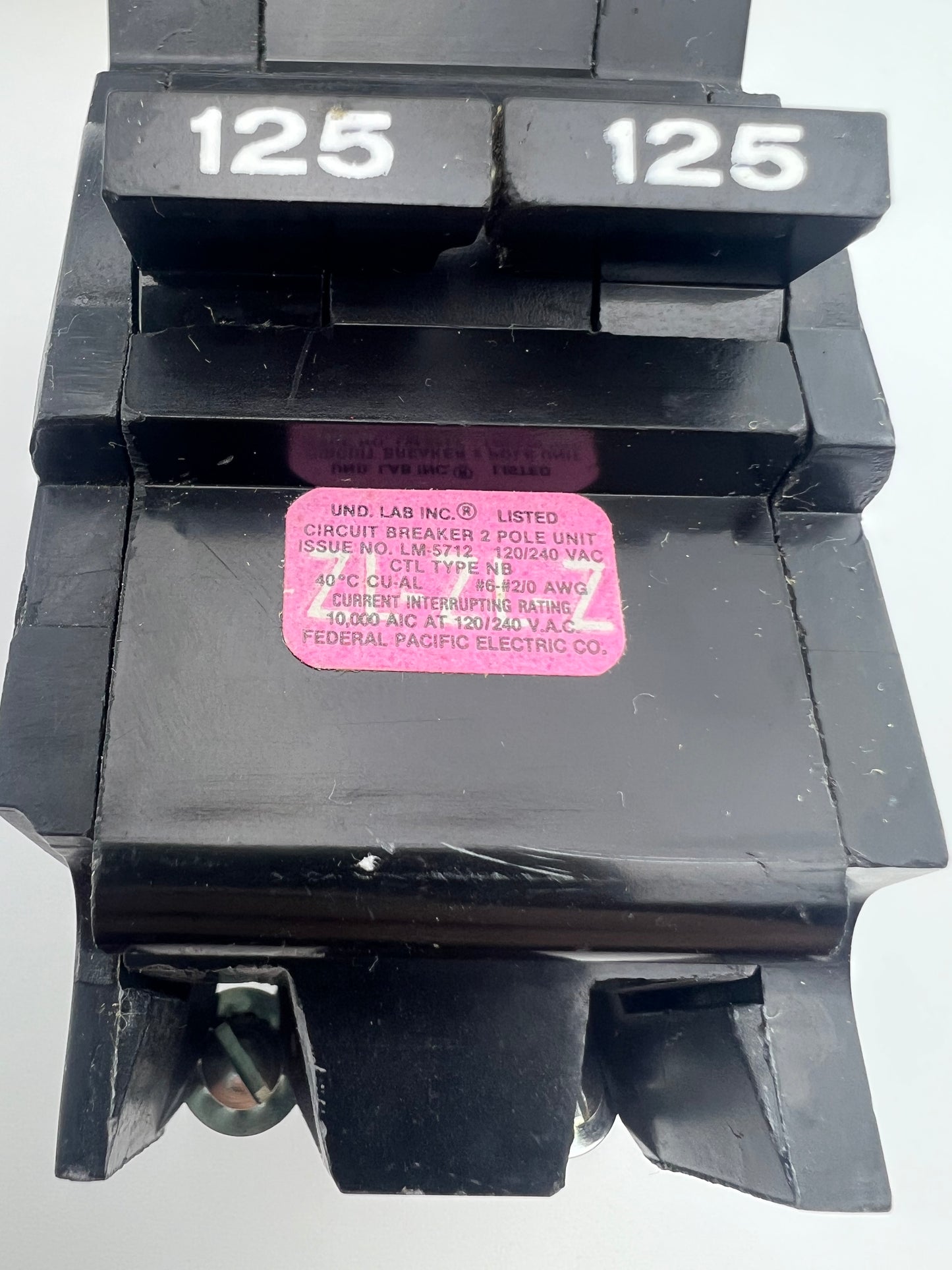 Federal Pacific 125 Amp 2 Pole NB Circuit Breaker FPE NB125 240V 125A 2P *NEW