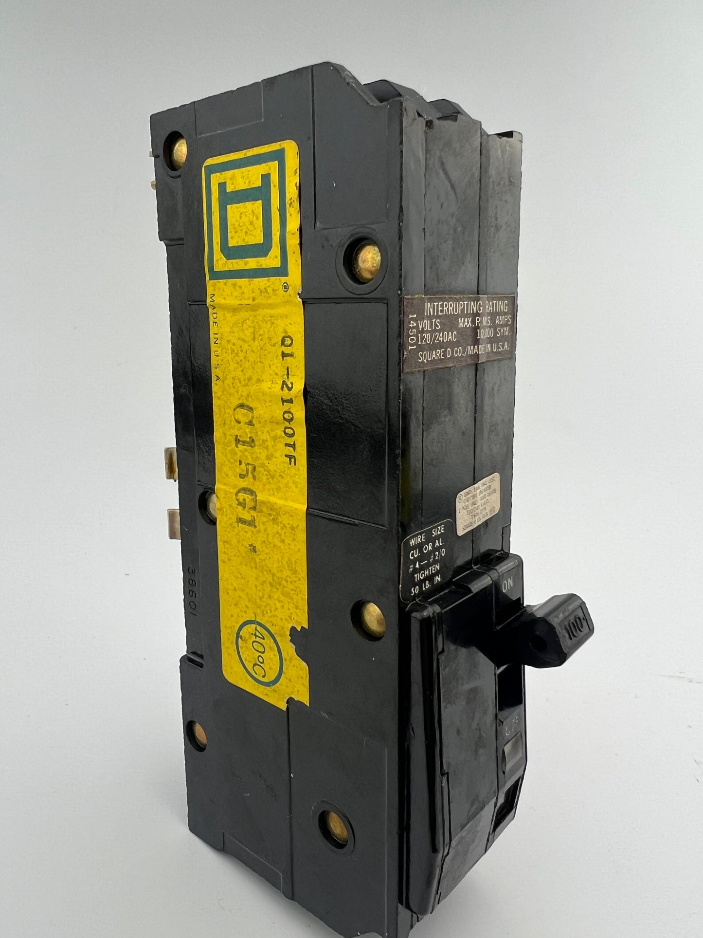 Square D Q12100TF 100 Amp 2 Pole Circuit Breaker Type Q1TF Top Feed 240VAC