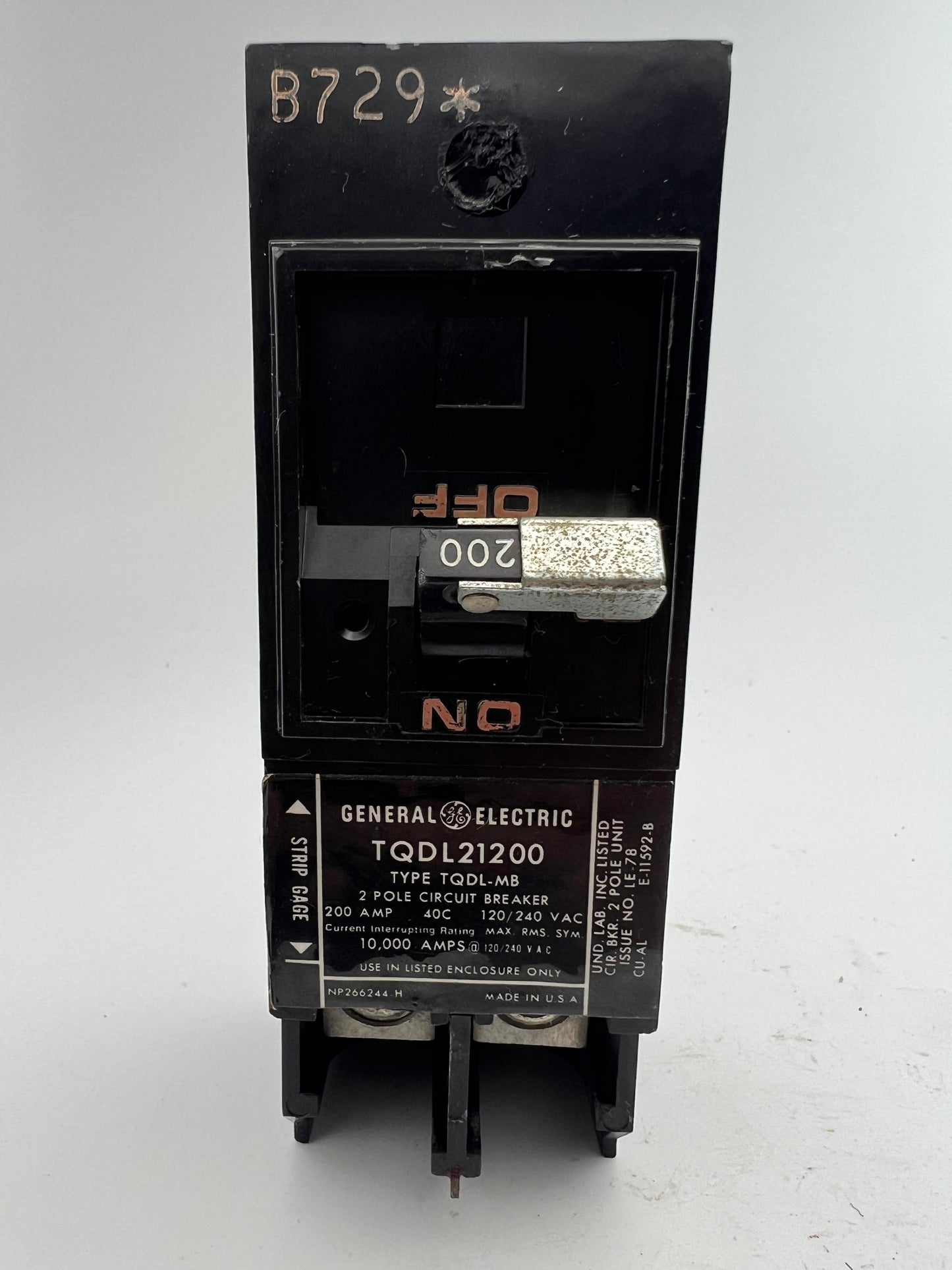 GE TQDL21200 Circuit Breaker 200 Amp 2 Pole TQDL-MB 240VAC General Electric 200A