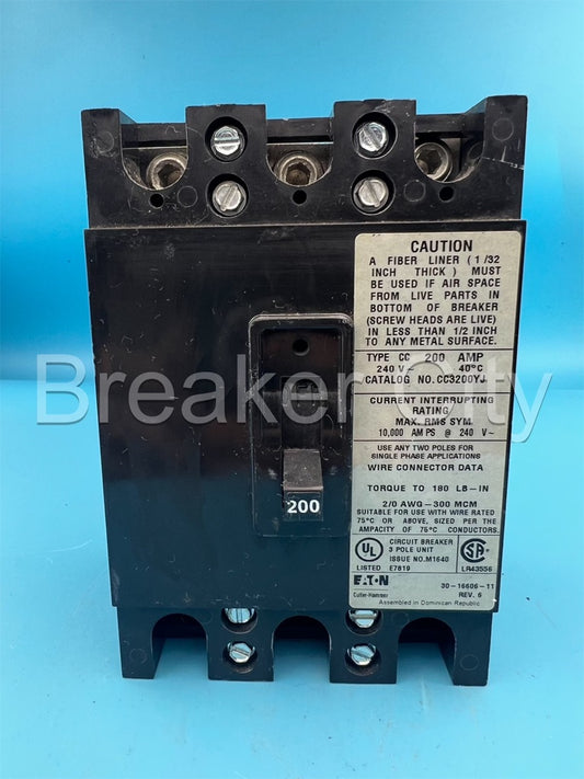 Eaton CC3200YJ 200 Amp 3 Pole Circuit Breaker 240V Type CC 200A 3P