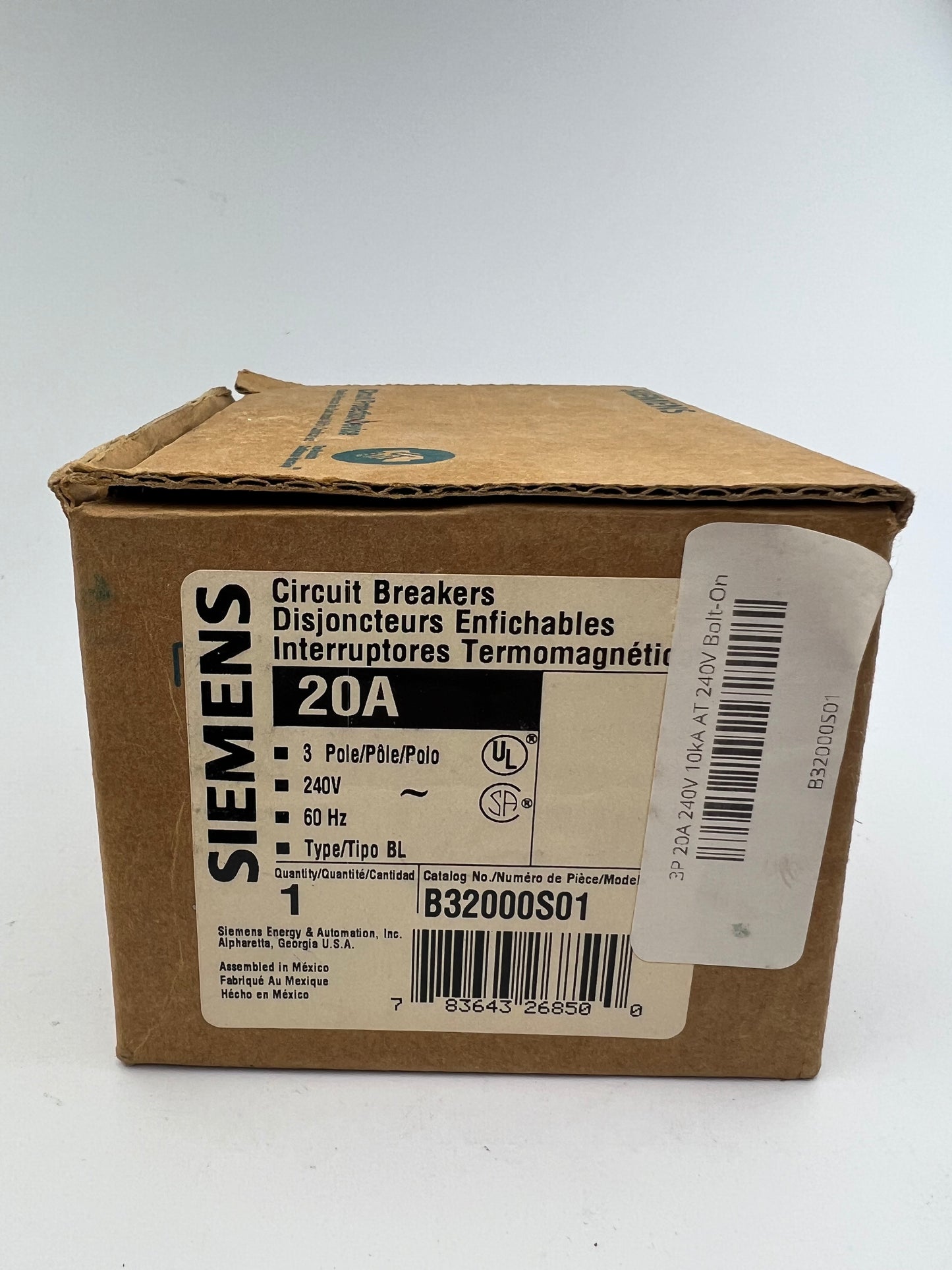 Siemens B32000S01 20A 3 Pole Shunt Trip Circuit Breaker 240V Type BL – NEW